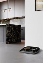 Savic Butler Futter- Und Trinkschale Mit Tablett Marmor Schwarz/Gold
